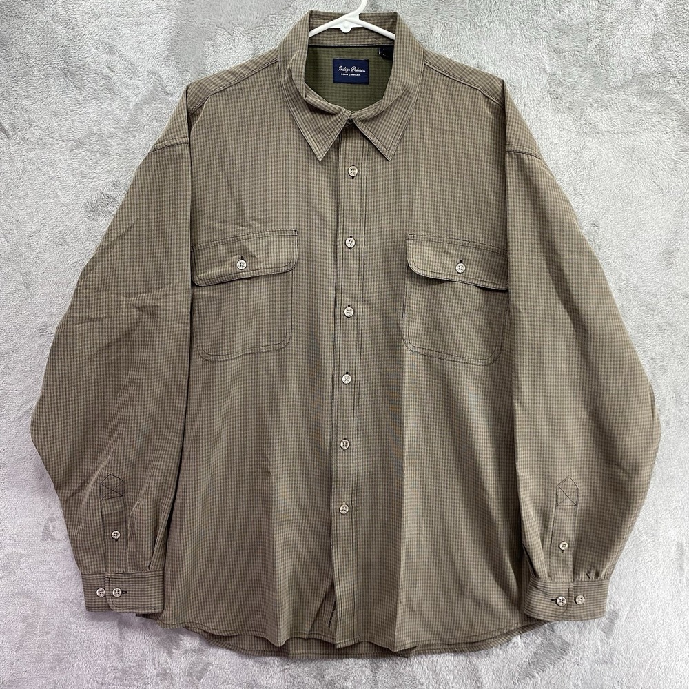 Indigo Palms Denim Co Mens XL Tan Olive Check Shirt Dual Pocket Button Up EUC!